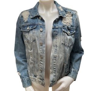 Distressed Denim Jacket Size Medium